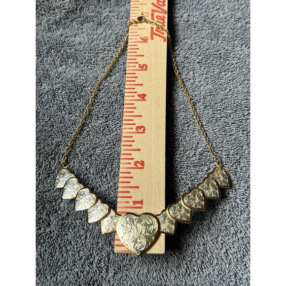 Vintage Montana Silversmiths Silver And Gold Hearts Choker Necklace Western - Picture 5 of 6